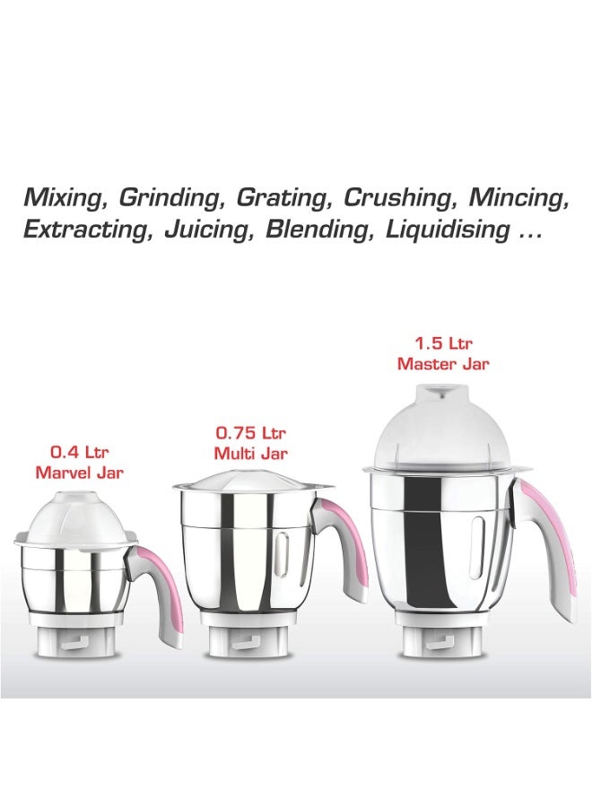 فيديم Vidiem Acrylonitrile Butadiene Styrene Mixer Grinder (Pink) 580 A Vision | Mixer Grinder 650 Watt With 3 Leakproof Jars With Self-Lock For Wet & Dry Spices, Chutneys & Curries | 5 Years Warranty - Image 2
